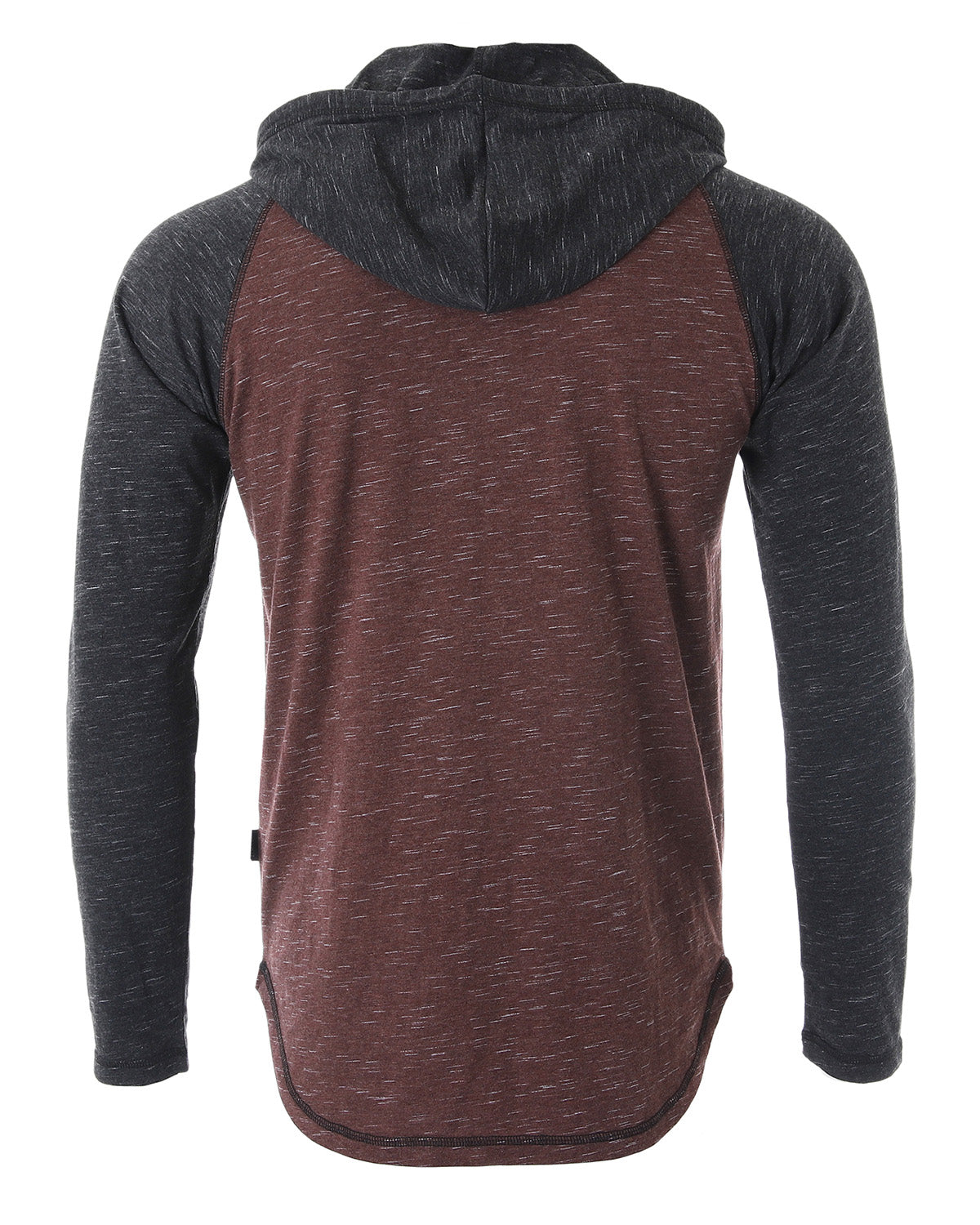 Long Sleeve Raglan Henley Round Bottom Hood T-Shirts - BLACK / MAROON