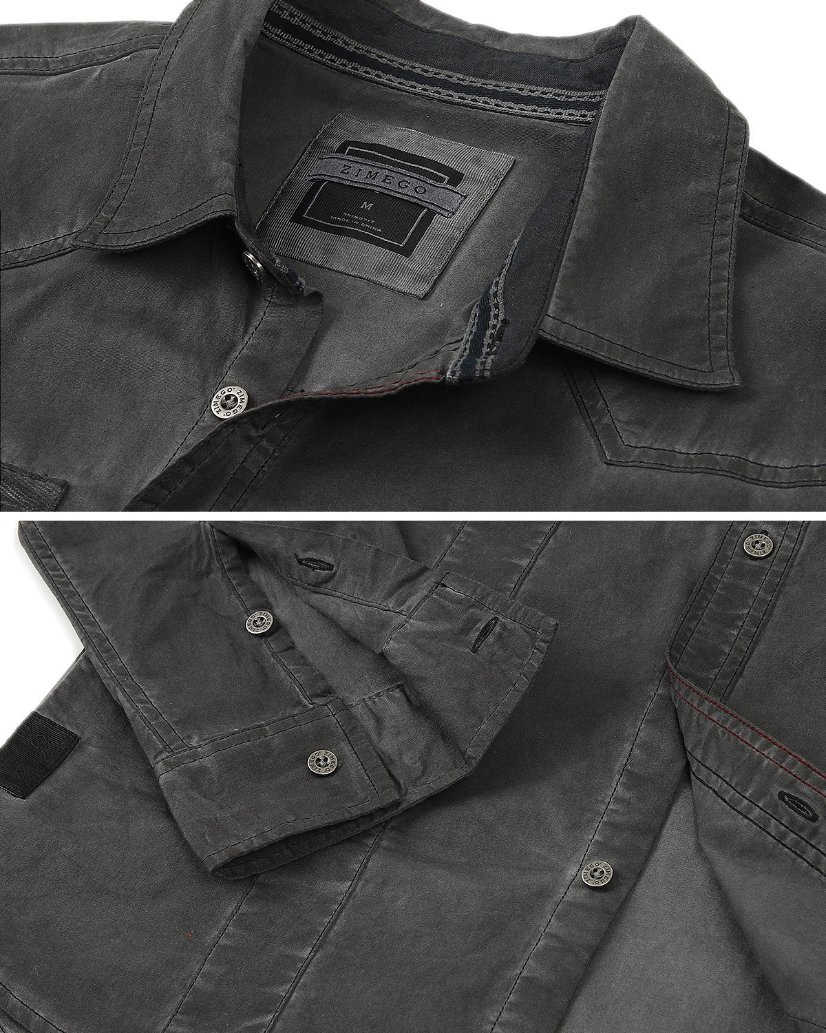 Men's Stretch Flex Slim Color Washed Vintage Rugged Button Shirt Black