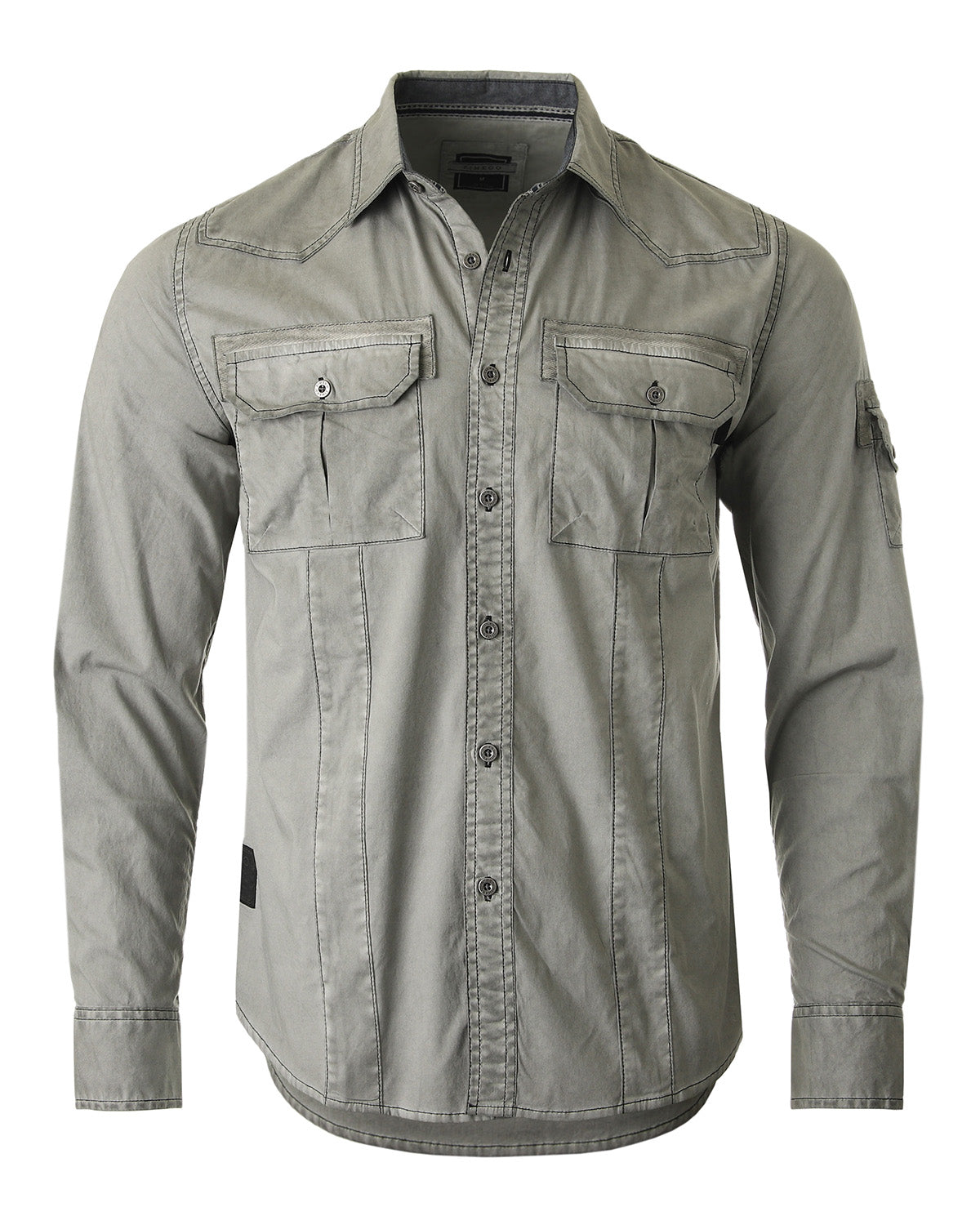 Men's Stretch Flex Slim Color Washed Vintage Rugged Button Shirt Grey