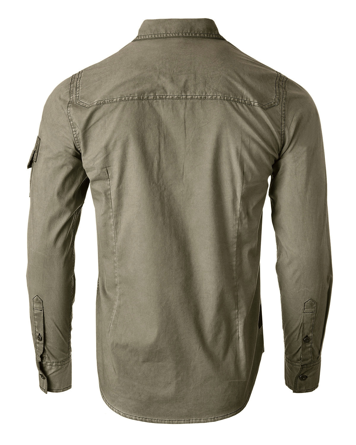 Men's Stretch Flex Slim Color Washed Vintage Rugged Button Shirt Khaki