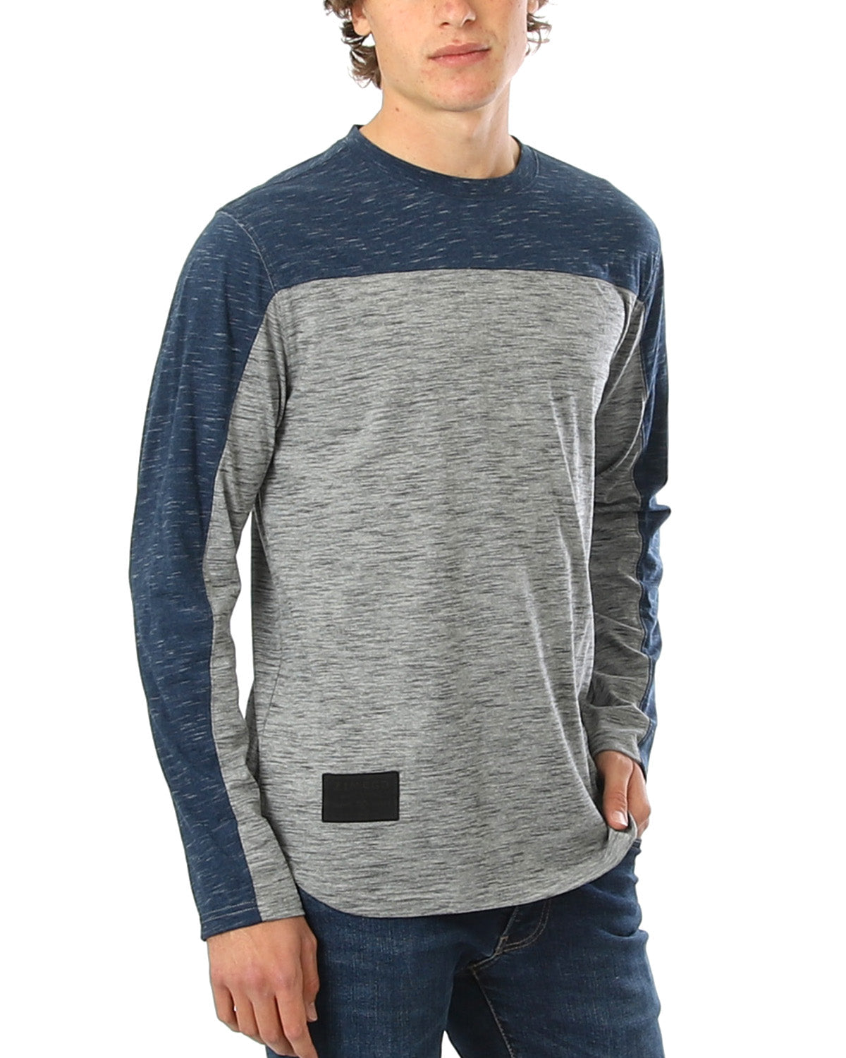 Men's Fashion Color Block Long Sleeve Curved Hemline Athletic Hiphop Shirt