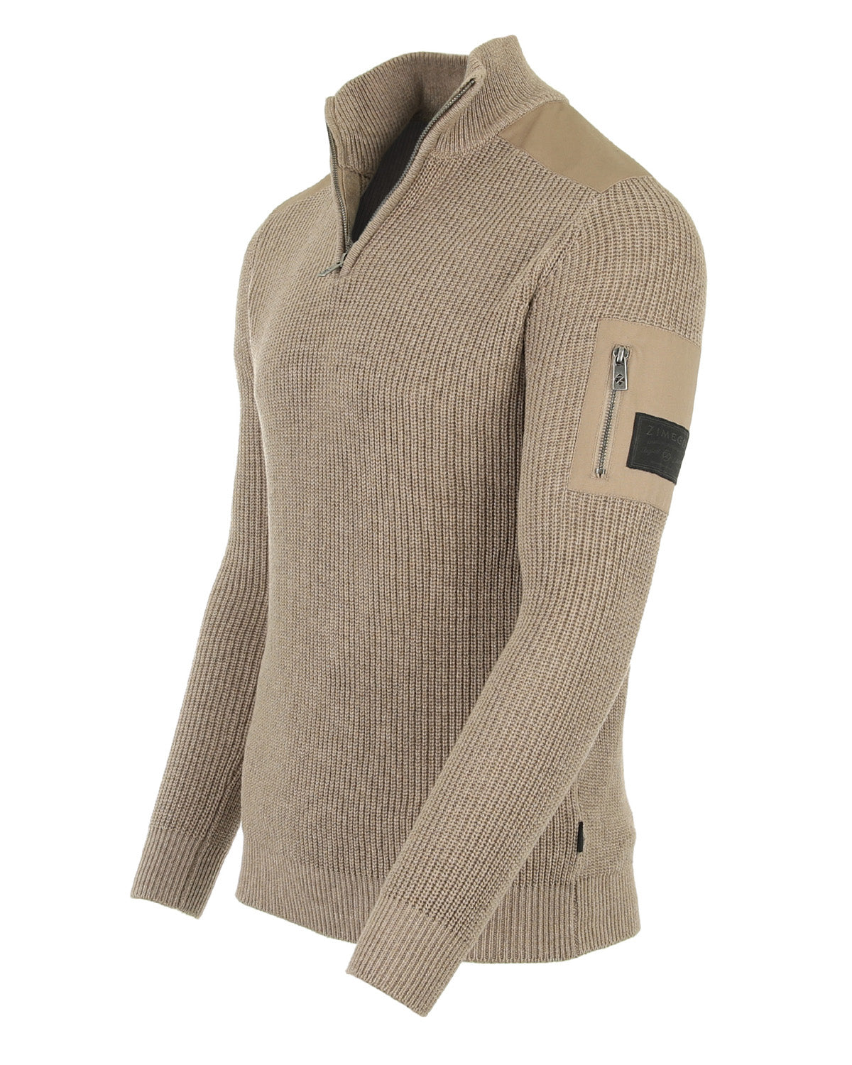 Men's Long Sleeve Pullover Quarter Zip Mock Neck Polo Sweater Khaki