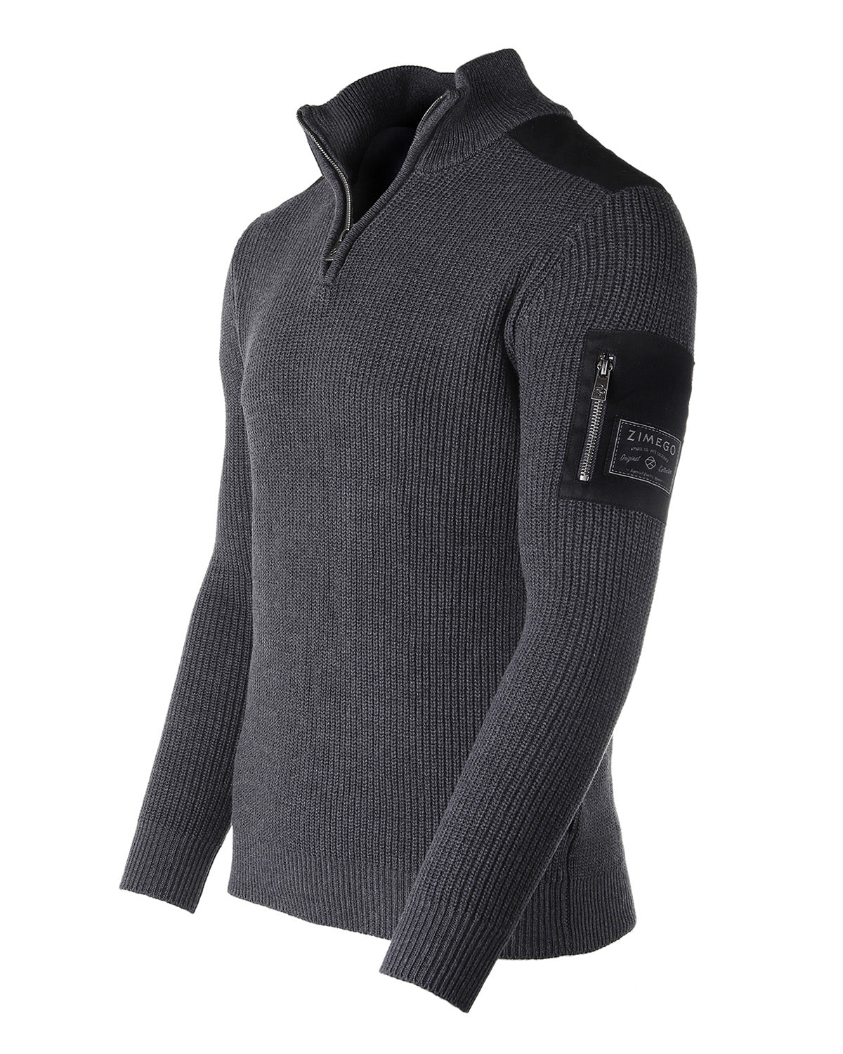 Men's Long Sleeve Pullover Quarter Zip Mock Neck Polo Sweater with Pocket Charcoal
