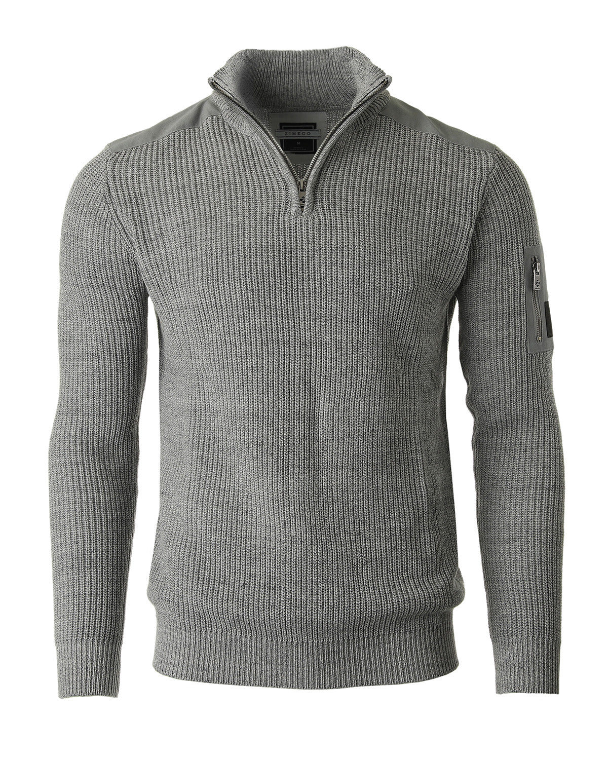 Men's Long Sleeve Pullover Quarter Zip Mock Neck Polo Sweater Grey