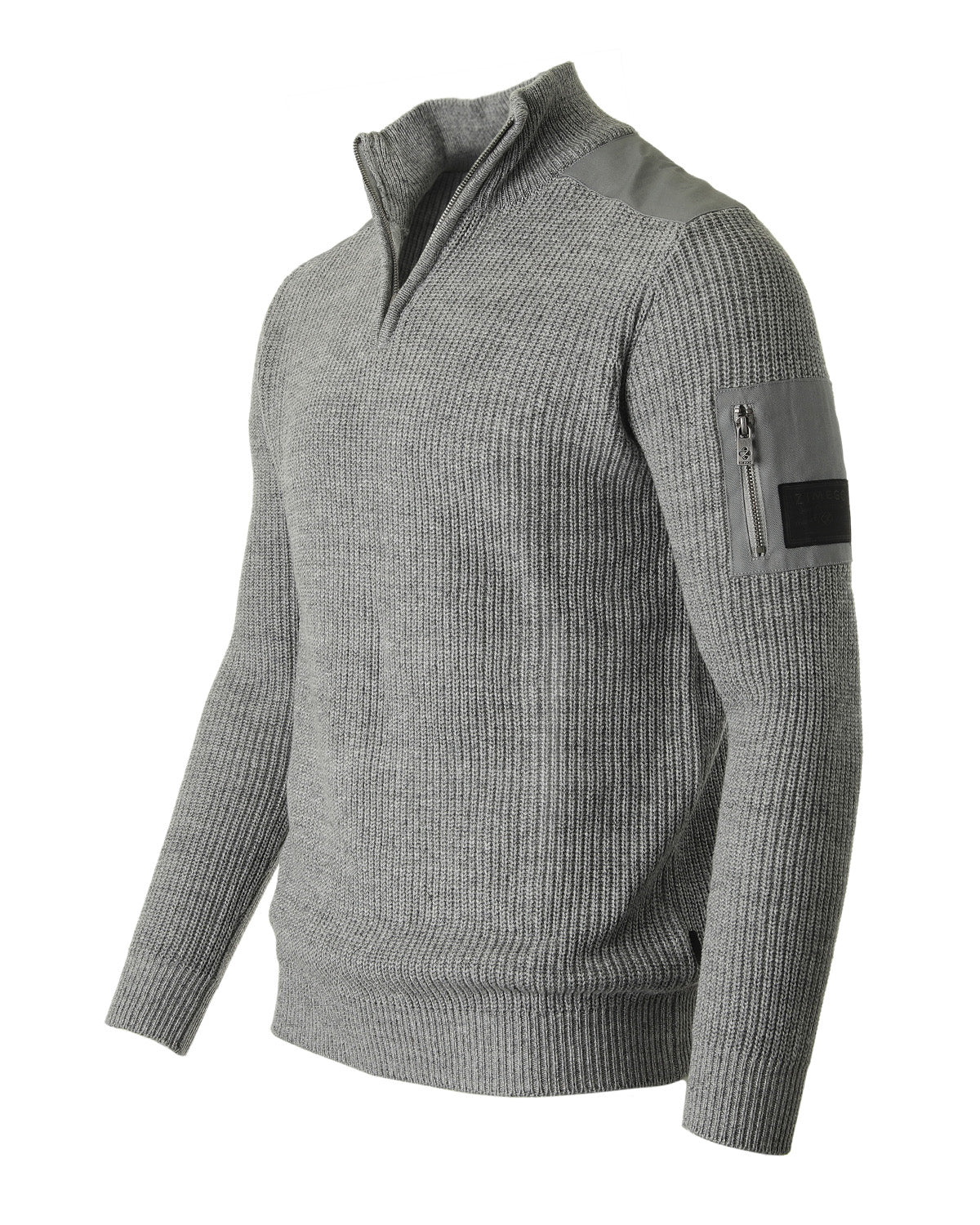 Men's Long Sleeve Pullover Quarter Zip Mock Neck Polo Sweater Grey
