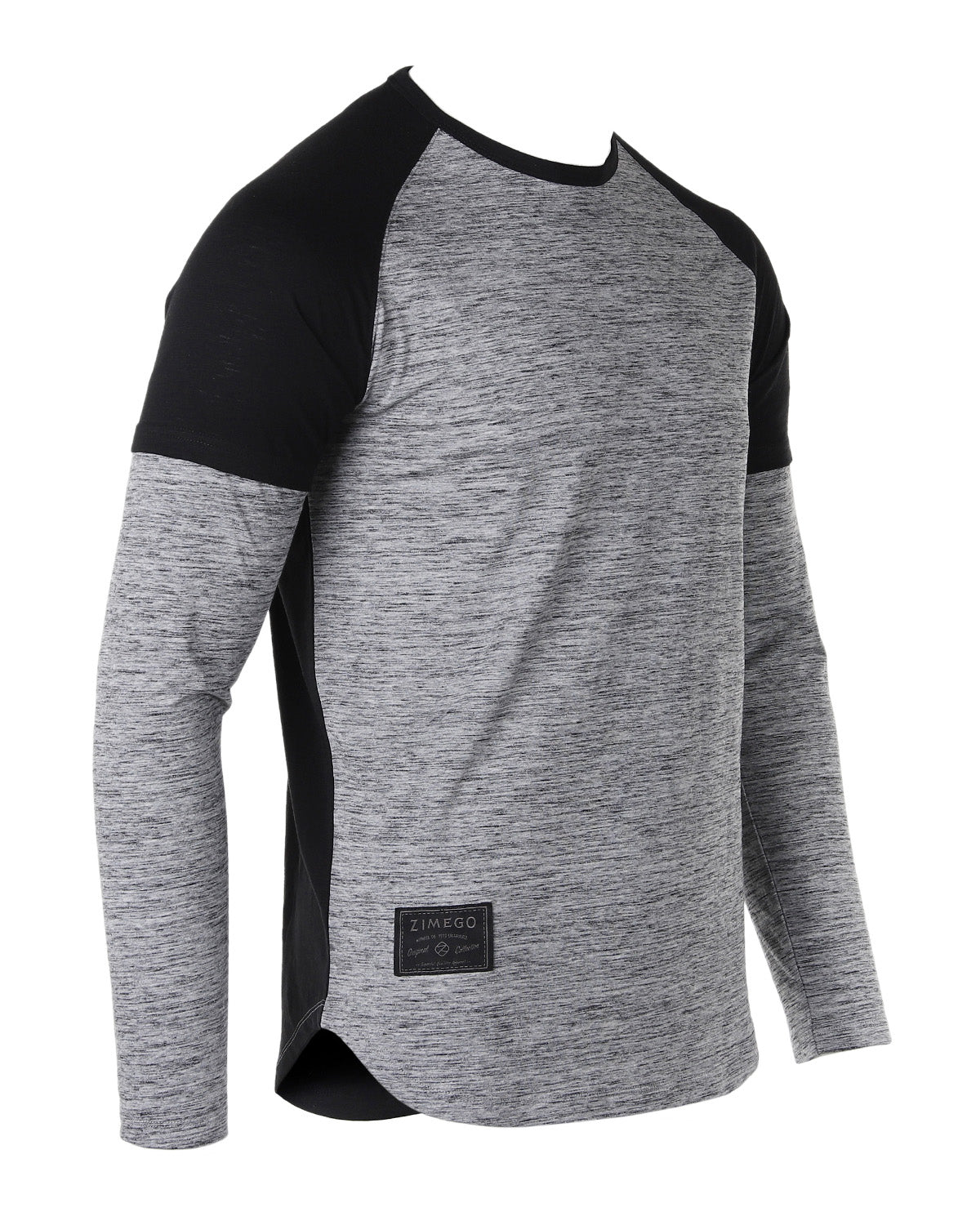 Men's Twofer Color Block Long Sleeve Curved Hemline Athletic Hiphop Shirt