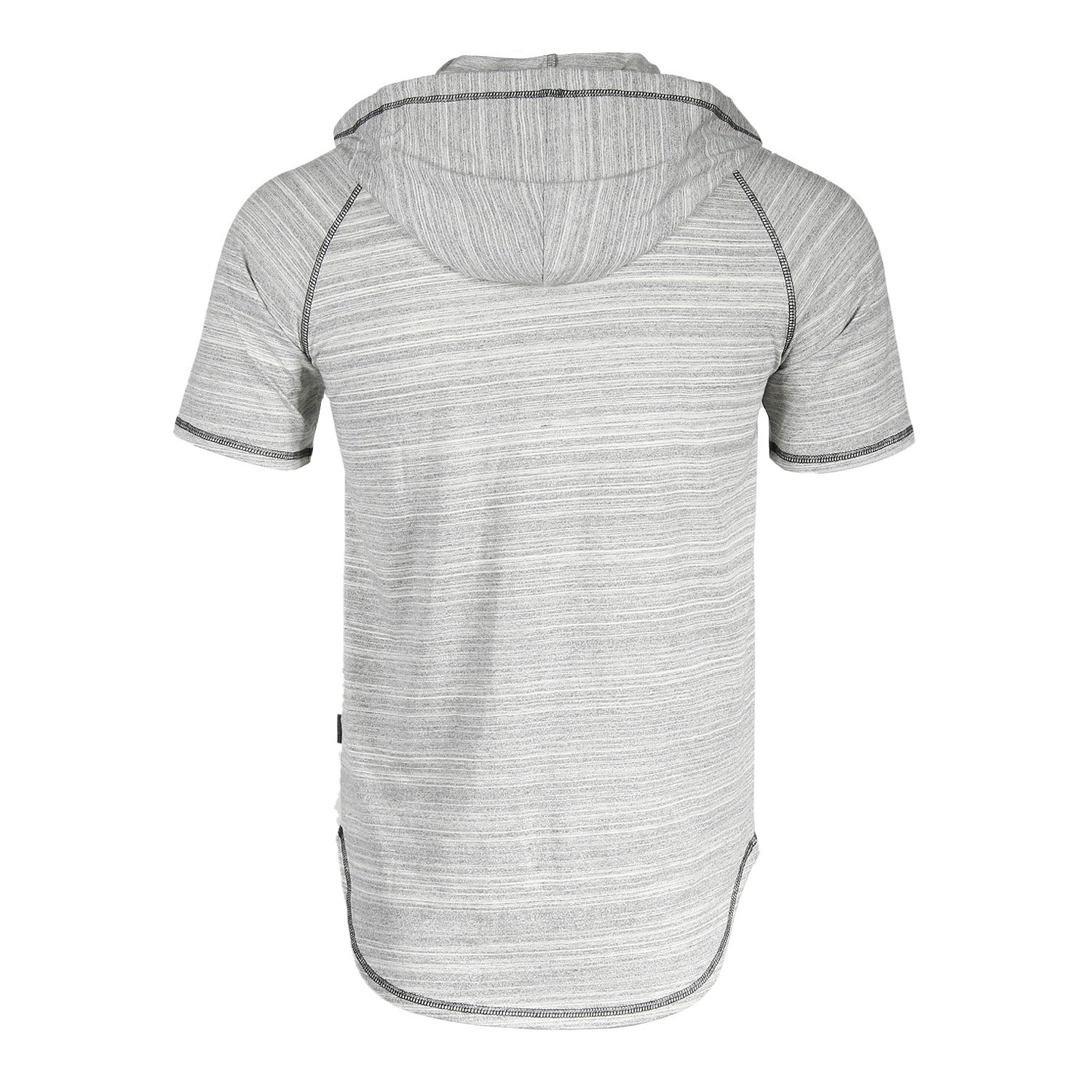 Short Sleeve Raglan Henley Hoodie Round Bottom Semi Longline T-Shirt